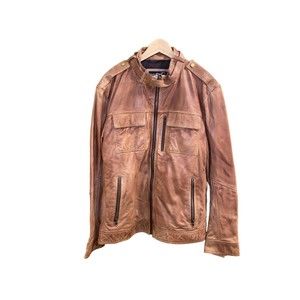 Black Rivet Leather Jacket Men’s XL Brown Cognac Brown Lined Vintage Motorcycle